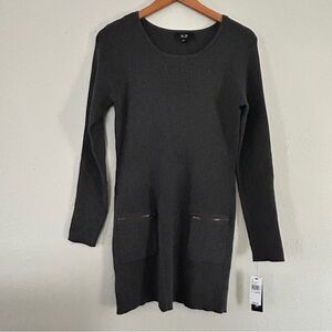 NWT AGB Grey Long Sleeve Sweater Dress Zipper Pockets Winter Large Comfy